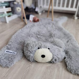 Bear Rug Nursery - Personalized Woodland Animal Rug, Fluffy Adventure Theme Baby Boy Room Decor, Custom Baby Shower Gift
