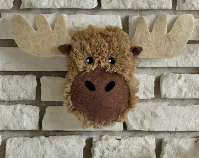 Moose Head Wall Mount – Plush Stuffed Animal Wall Decor – Woodland Nursery Wall Art – Faux Moose Taxidermy – Kids Room Decor