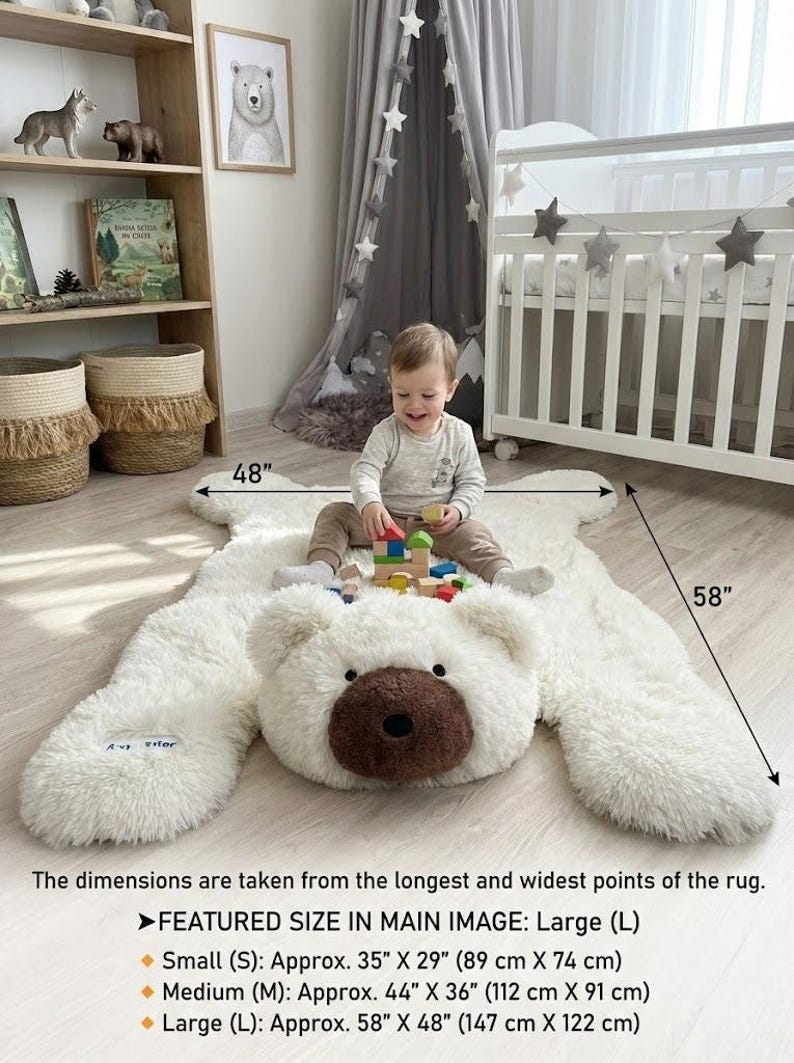 Alfombra de oso polar para la habitación del bebé - Alfombra de juego mullida, decoración personalizada con temática de bosque para bebés imagen 5