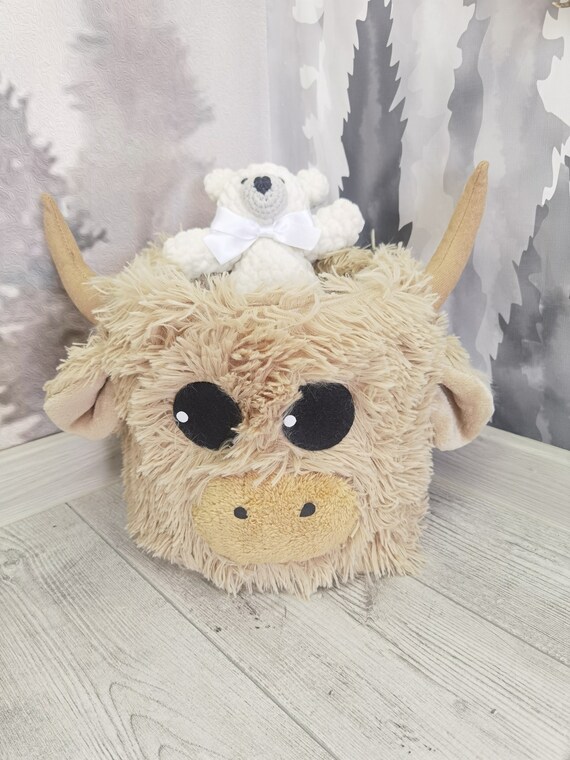 Highland Cow Toy Storage Basket - Nursery Organizer Farm Decor Baby Room Bin
