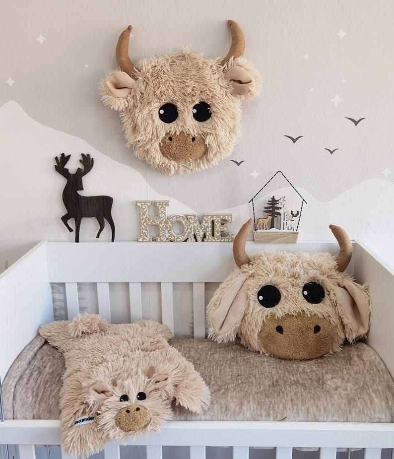 Cesto para berçário em formato de vaca das Terras Altas: Decoração para quarto de bebê em estilo fazenda imagem 4