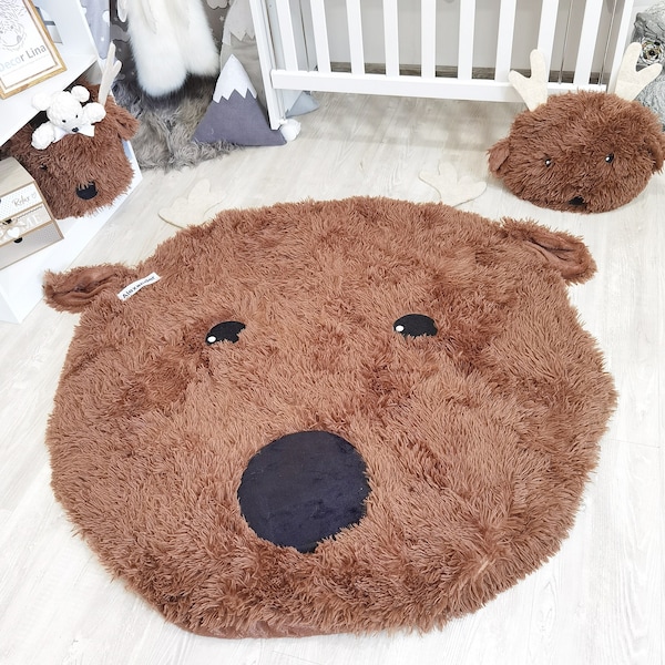 Cozy Plush Deer Nursery Rug, Soft Shaggy Minky Fabric Playmat, Kids' Room Floor Decor, Handmade Baby Safe Carpet, Unique Shower Gift