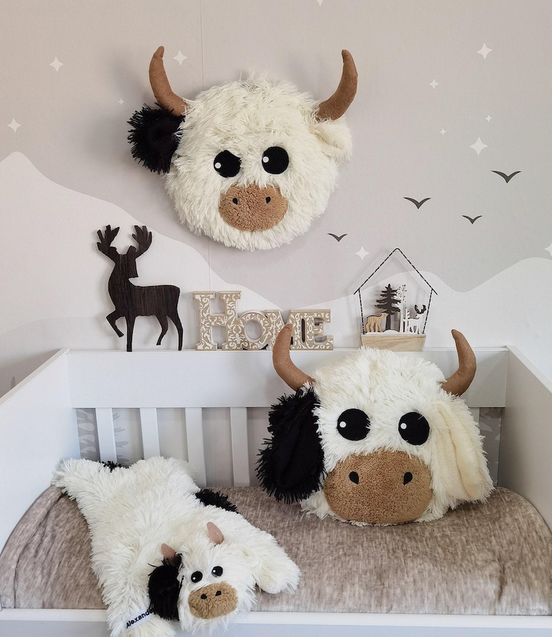 Handmade Highland Cow Nursery Basket: Plush Farm Animal Storage Bin image 2