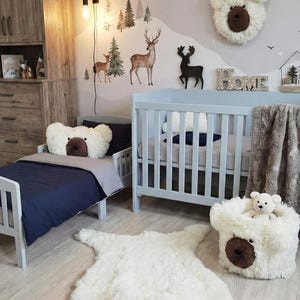 Alfombra de oso polar para la habitación del bebé - Alfombra de juego mullida, decoración personalizada con temática de bosque para bebés imagen 7