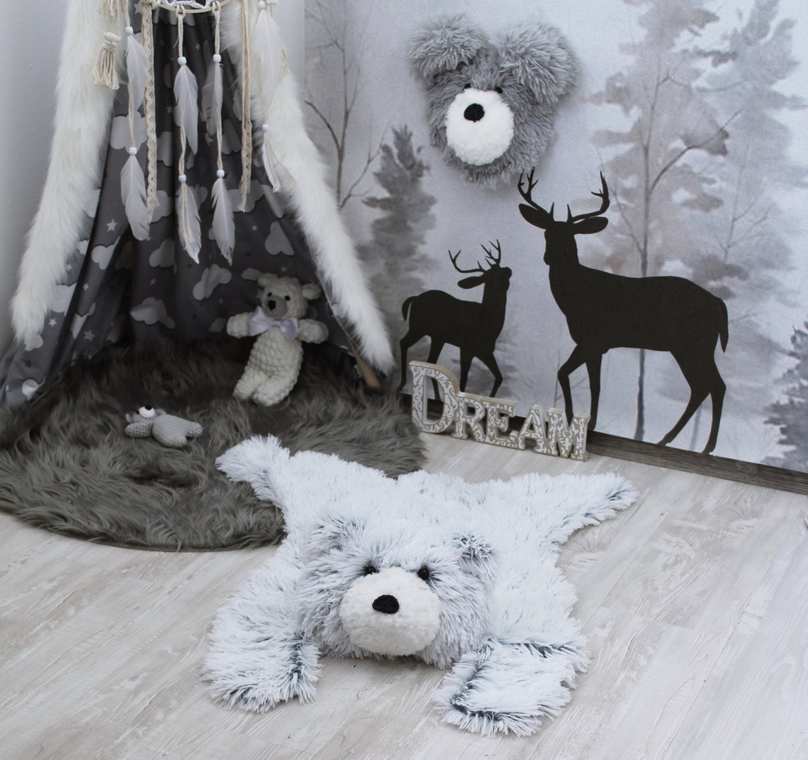 Baby bear rug Kids room rug Bear rug nursery Faux fur rug Etsy