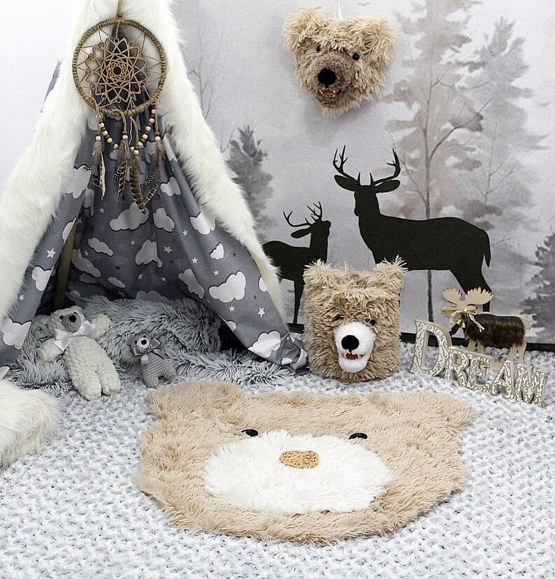 Faux fur rug Baby room decor Bear rug for kids Kids room Etsy