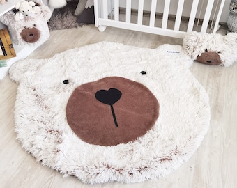 Custom Fluffy Bear Rug for Baby Boy Nursery - Woodland Adventure Theme, Soft Nursery Decor, Perfect Baby Room Gift