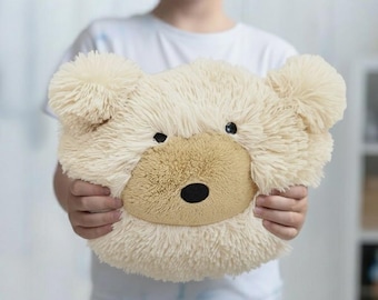 Personalized Bear Pillow: Shaggy Minky Woodland Nursery Decor