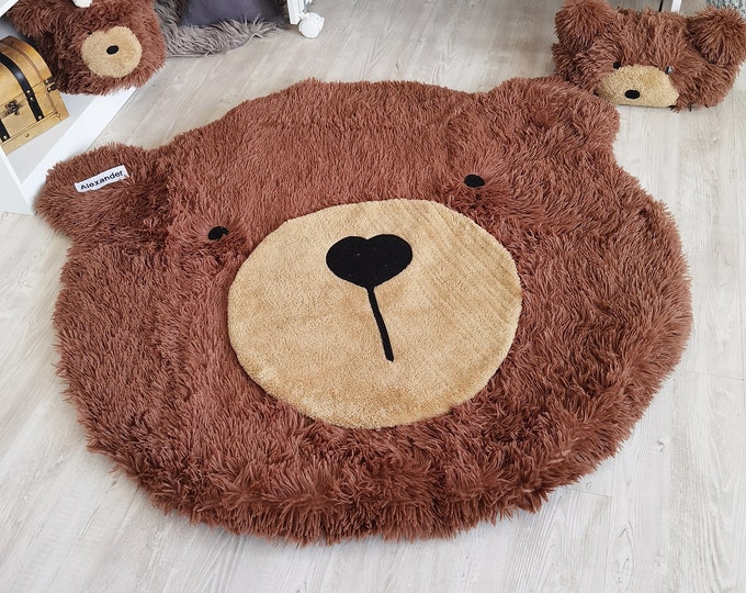 Woodland Bear Nursery Rug - Personalized Adventure Theme Baby Room Decor