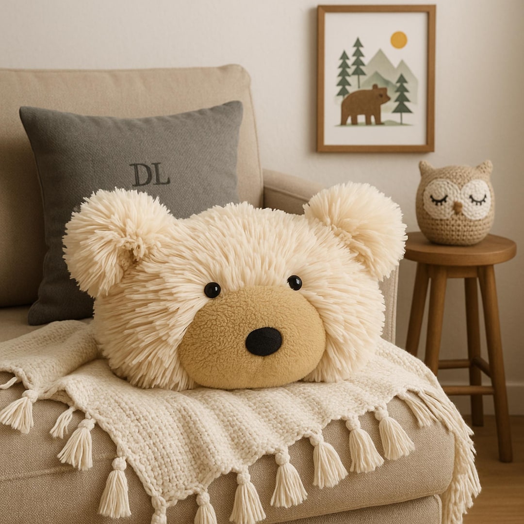 Almohada de oso personalizada: Shaggy Minky Woodland Nursery Decor