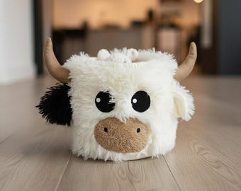 Handmade Highland Cow Nursery Basket: Plush Farm Animal Storage Bin