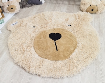 Alfombra de oso esponjosa personalizada para guardería de niños - Decoración para bebés del bosque, alfombra de guardería linda y suave, regalo ideal para bebés