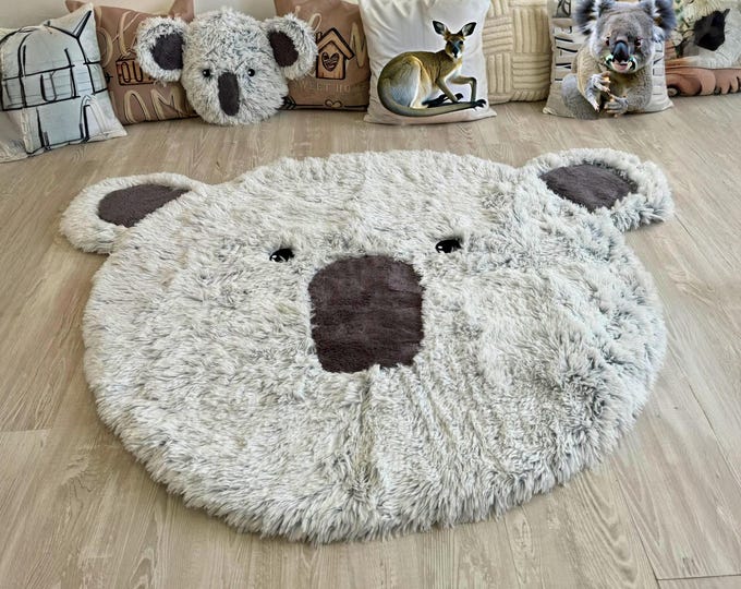 Koala Rug for Nursery - Fluffy Koala Bear Carpet - Kids Room Animal Rug - Baby Room Decor - Cute Koala Play Mat - Personalized Kids Rug