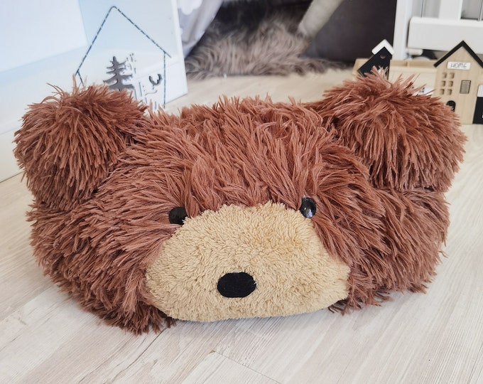Brown Bear Plush Pillow - Custom Cozy Cushion, Soft Minky Nursery Decor, Snuggly Handmade Animal Pillow, Personalized Kids Gift