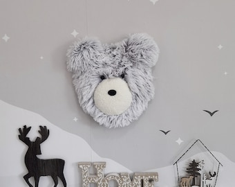 Faux Bear Head Wall Mount - Plush Nursery Decor - Kids Bedroom, Pictured Rug- 45"