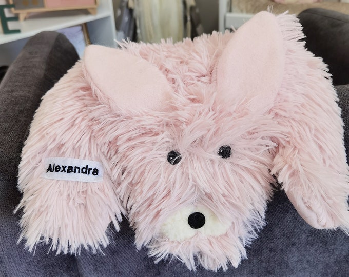 Personalized Blush Pink Bunny Lovey - Soft Rose Rabbit, Handmade Snuggle Toy, Baby Girl Gift, Nursery Decor