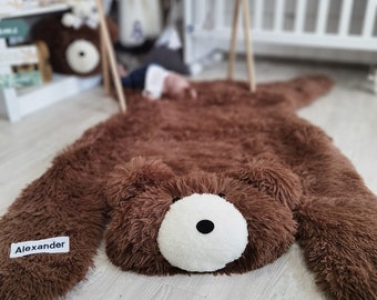 Custom Fluffy Bear Rug for Woodland Nursery | Cozy Baby Boy Decor & Adventure Nursery Rug | Unique Bear Baby Shower Gift