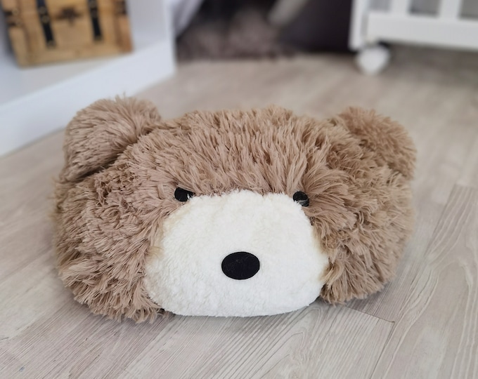 Cuddly Bear Plush Pillow, Soft Teddy Nursery Decor, Child-Friendly Animal Cushion, Bear-Themed Kids Room Accessory, Cozy Playroom Decor