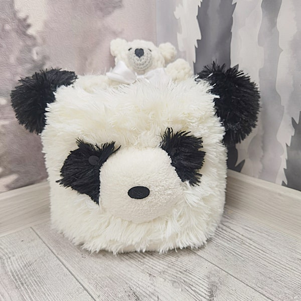 Panier de rangement de jouets panda, organiseur personnalisé pour enfants, ours, décoration personnalisée pour chambre d'enfant, chambre d'enfant sur le thème des animaux doux, poubelle de salle de jeu unique faite main