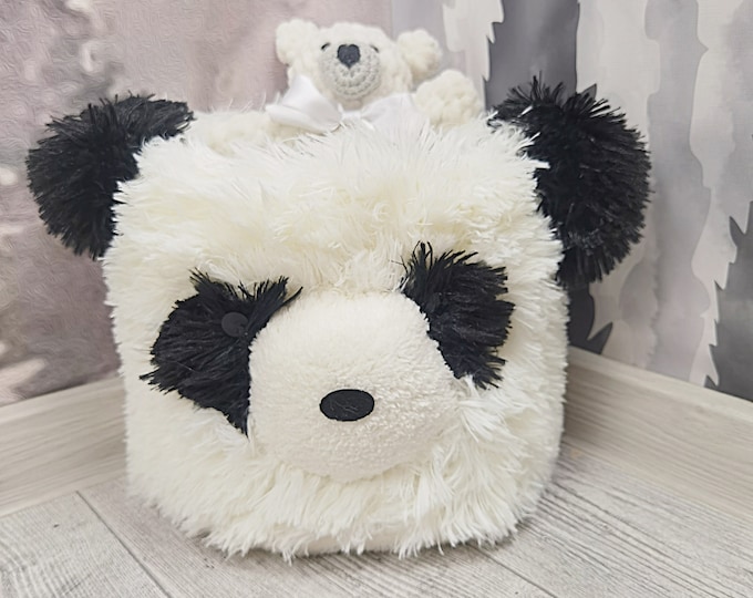 Panda Toy Storage Basket, Custom Bear Kids Organizer, Personalized Child Room Decor, Soft Animal Theme Nursery, Unique Handmade Playroom Bin
