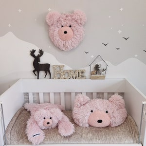 Pink Fluffy Woodland Bear Rug for Girl's Nursery - Personalized Baby ...