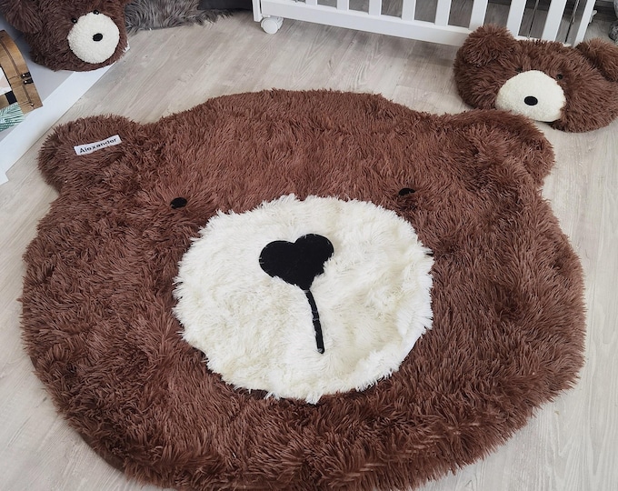 Bear Nursery Rug Personalized - Woodland Adventure Play Mat, Soft Fluffy Baby Room Carpet for Boy