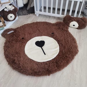 Bear Nursery Rug - Personalized Woodland Animal Rug, Soft Faux Fur Baby Boy Gift