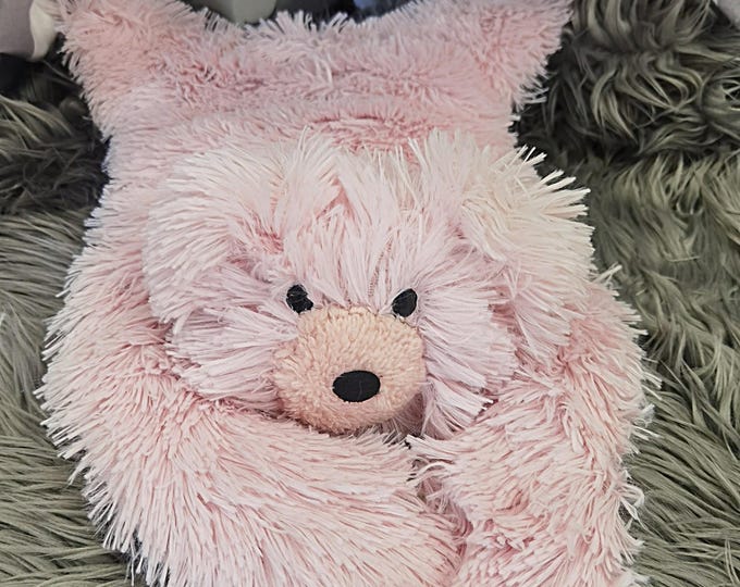Personalized Bear Lovey - Pink Minky Security Blanket for Baby Girl, Custom Woodland Nursery Gift, Soft Cuddle Toy