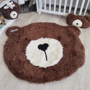 Personalisierter flauschiger Bärn-Kinderzimmerteppich - Waldthema, niedlicher Teppich für Babyzimmerdekor, ideales Geschenk für Babyjungen