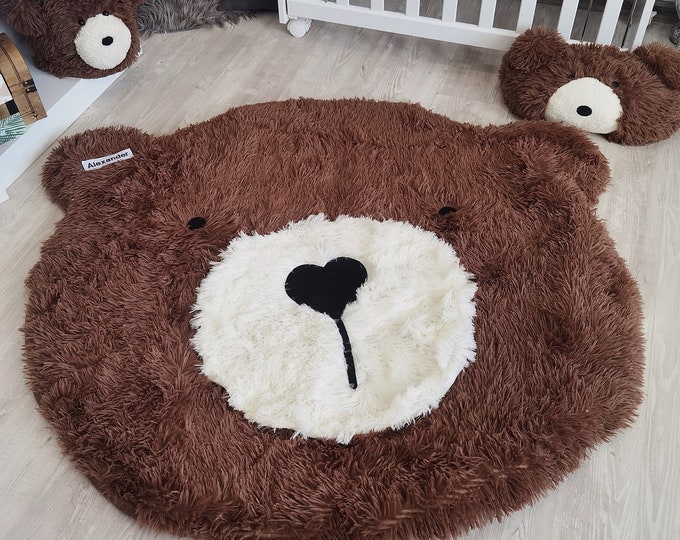 Personalized Fluffy Bear Nursery Rug - Woodland Theme, Cute Rug for Baby Room Decor, Ideal Baby Boy Gift