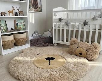 Taupe Bear Rug - Adventure Nursery Play Mat, Personalized Baby Boy Gift