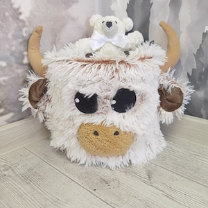 Wollwalk Korb: Highland Kuh Dekor, Babypartygeschenk, Bauernhof Tier Aufbewahrung, Bilded Rug - 58 "x 48"