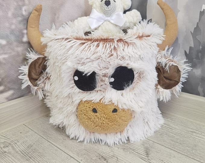 Farmhouse Cow Nursery Basket: Highland Cow Decor, Baby Shower Gift, Farm Animal Storage, Pictured Rug- 58" X 48"