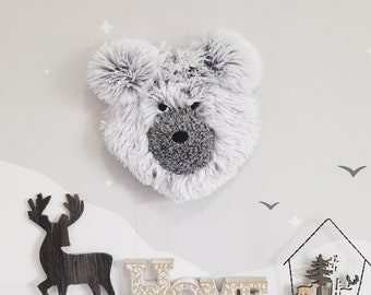 Faux Animal Head Wall Mount - Bear Nursery Decor - Faux Fur Plush Toy, Pictured Rug- 45"