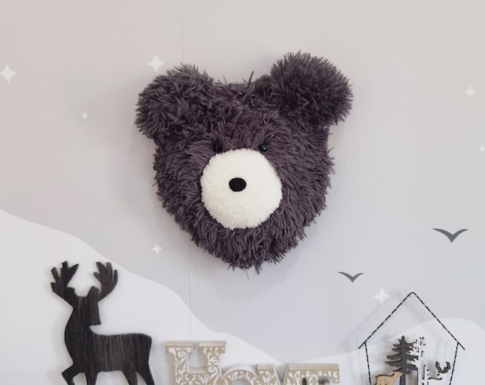 Minky Bear Head Wall Mount Decor - Soft Stuffed Animal Taxidermy, Pictured Rug- 45"