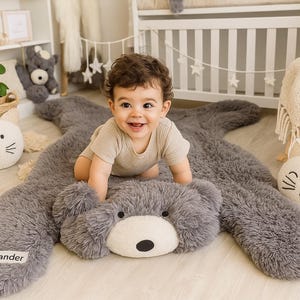 Bear Nursery Rug - Handmade Teddy Bear Baby Gift, Woodland Nursery Decor