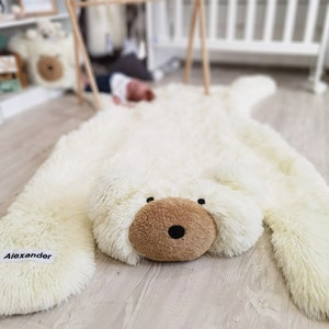 Woodland Bear Nursery Rug - Handmade Faux Fur Baby Bear Rug, Personalized Boy & Girl Nursery Decor, Baby Shower Gift