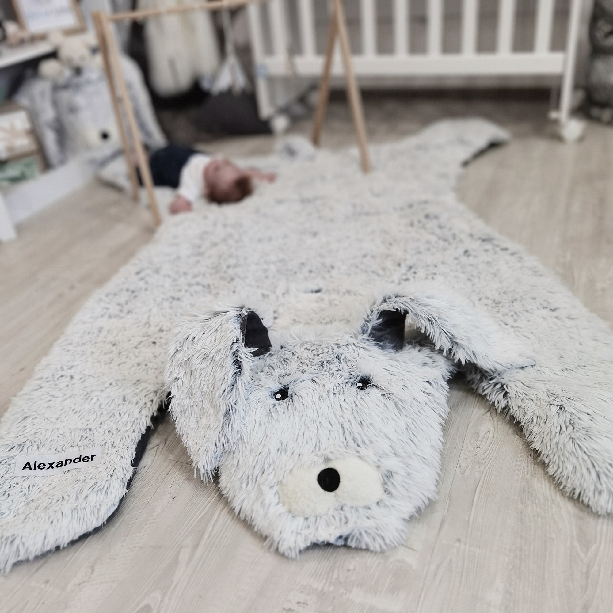 Customizable Bunny Rug for Nursery Plush Woodland Baby Playmat Kid s Name Floor Mat Handmade Soft Animal Decor Unique Child s Keepsake