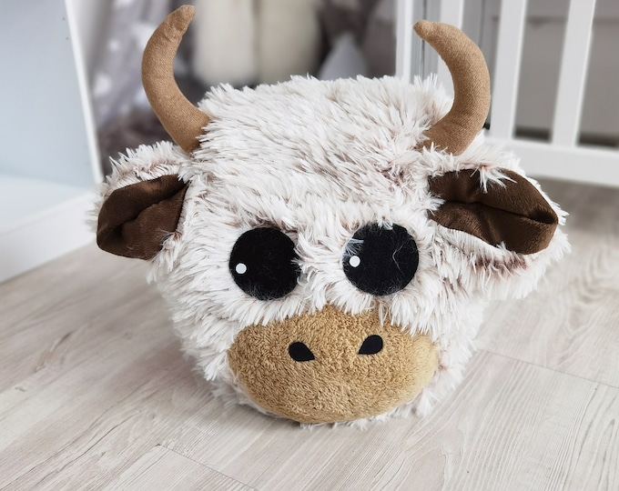 Handmade Plush Highland Cow Pillow - Personalized Nursery Decor, Customizable Soft Animal Cushion for Kids Room, Unique Baby Shower Gift