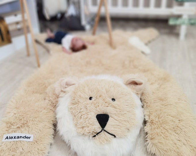 Lion Rug Nursery,  Faux Fur Rug, Safari Nursery Decor, Baby Boy Rooms, Pictured Rug: 44" X 36"