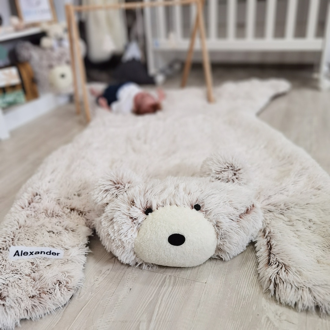 Fluffy Bear Rug for Nursery Soft Woodland Adventure Decor, Cozy Baby Room Rug, Perfect Bear