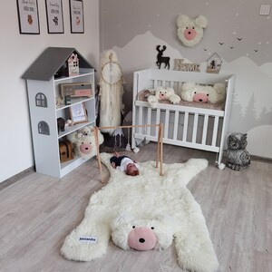 Personalized Plush Bear Rug, White Fluffy Nursery Mat for Girls, Custom Playmat With Name ...