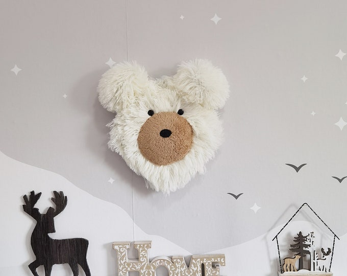 Plush Bear Head Wall Mount - Faux Taxidermy Nursery Decor - Soft Toy, Pictured Rug- 45"