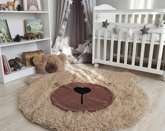 Woodland Nursery Rug - Teddy Bear Play Mat, Baby Boy Shower Gift