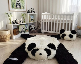 Panda Bear Rug for Nursery - Personalized Play Mat, Tummy Time Baby Gift