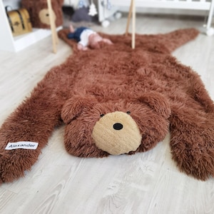 Personalized Bear Rug - Woodland Nursery Decor, Soft Brown Plush Baby Boy Mat