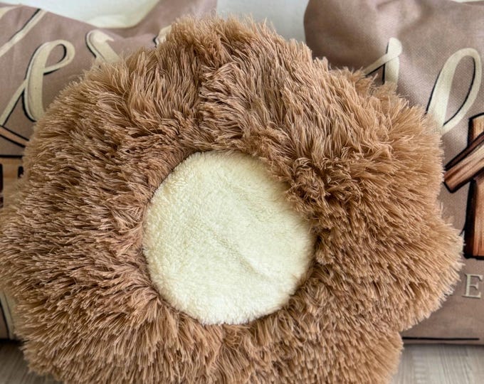 Brown Flower Nursery Pillow – Plush Floral Cushion, Soft Minky Kids Pillow, Cozy Baby Room Decor, Stuffed Flower Pillow, Neutral Nursery