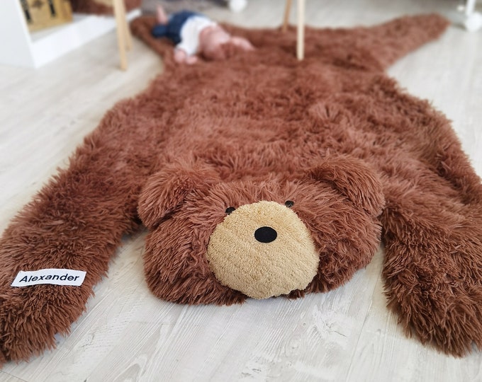 Woodland Bear Rug for Cozy Nursery Decor - Soft Bear Themed Rug, Baby Boy Adventure Nursery, Unique Shower Gift