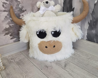 Personalized Highland Cow Nursery Basket – Handmade Baby Shower Gift