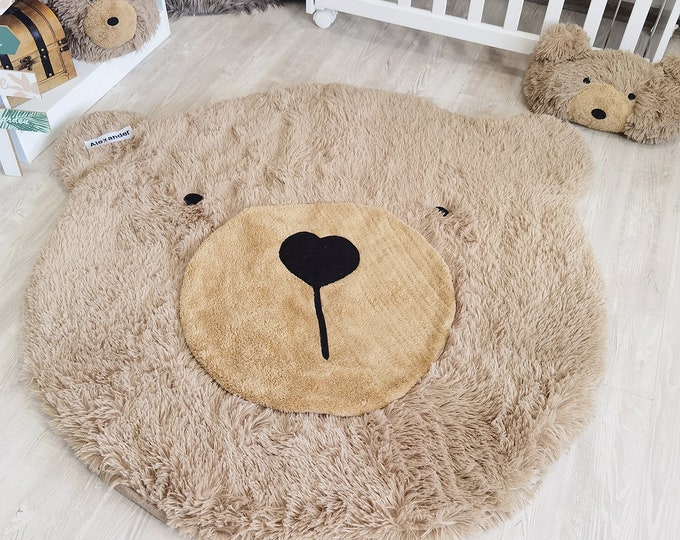 Custom Woodland Bear Nursery Rug - Soft Fluffy Adventure Themed Baby Room Decor, Cute Personalized Bear Rug Gift